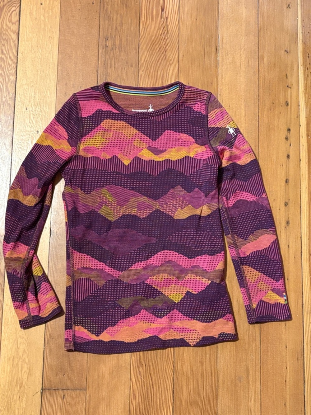 Smartwool Kids Long Sleeve Merino Tee in Purple, Pink & Gold